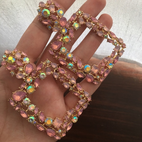 Pink Bejeweled Square Earrings - Picture 4 of 5